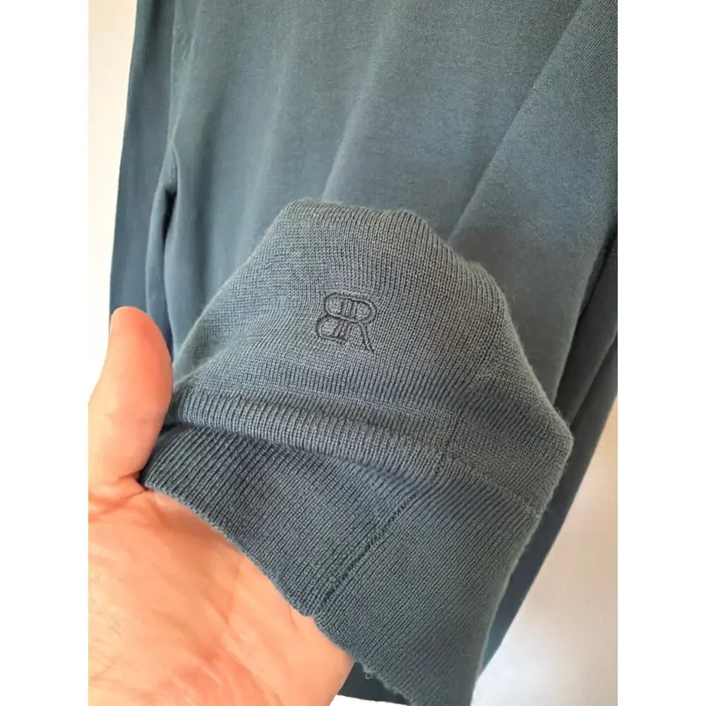 Banana Republic, XL, Teal Blue Merino Wool Sweater, Crewneck, Fine Knit, Mens